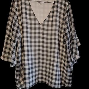 Calvin Klein Black and White Plaid Blouse